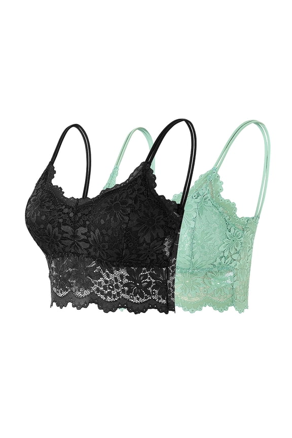 2 Pack Womens Lace Camisole Bralette Bras Fashion Solid Color Hollow Out Mesh Lace Bras Underwear