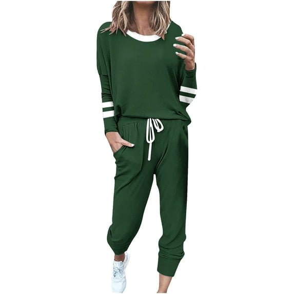 cocolona 2 Piece Sets for Women Patchwork Striped Sweatshirts and Sweatpants Fall Sweatsuits Matching Lounge Sets Two Piece Travel Outfits Tracksuits
