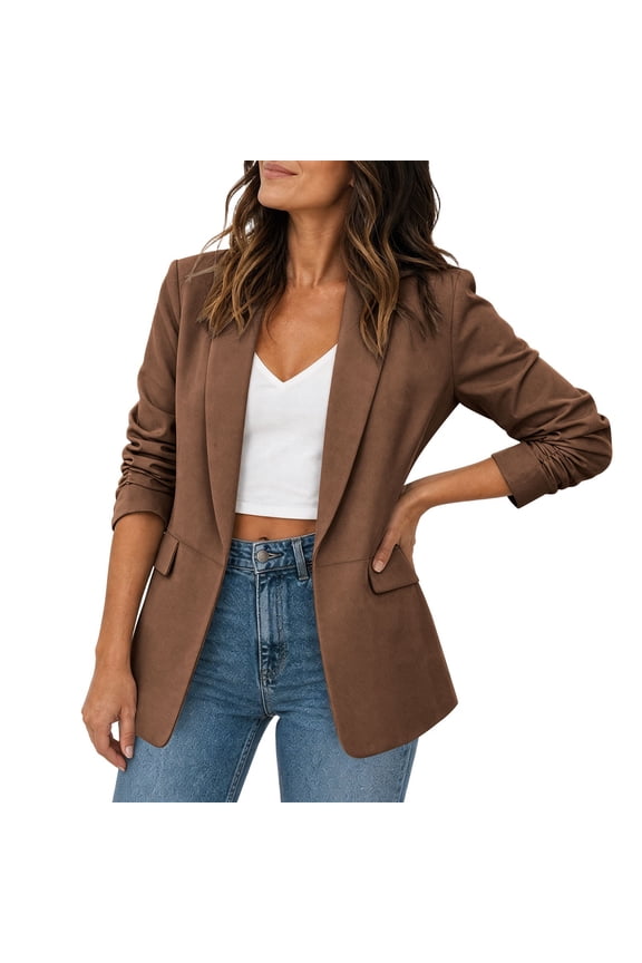 3/4 Sleeve Blazers for Women Fall Lightweight Solid Color Open Front Suit Jackets