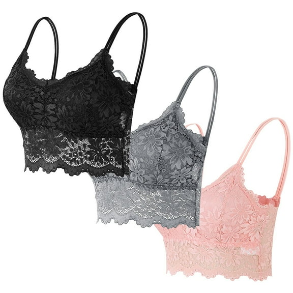 cocolona 3 Pack Womens Lace Camisole Bralette Bras Fashion Solid Color Hollow Out Mesh Lace Bras Underwear