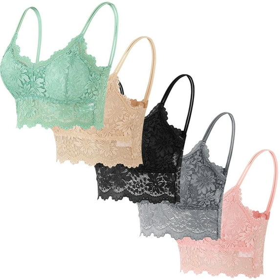 cocolona 5 Pack Womens Lace Camisole Bralette Bras Fashion Solid Color Hollow Out Mesh Lace Bras Underwear