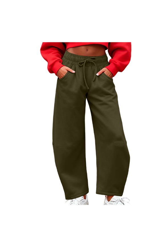 Barrel Sweatpants Women Drawstring Baggy Wide Leg Pants Fashion Casual Solid Color Joggers Lounge Trousers