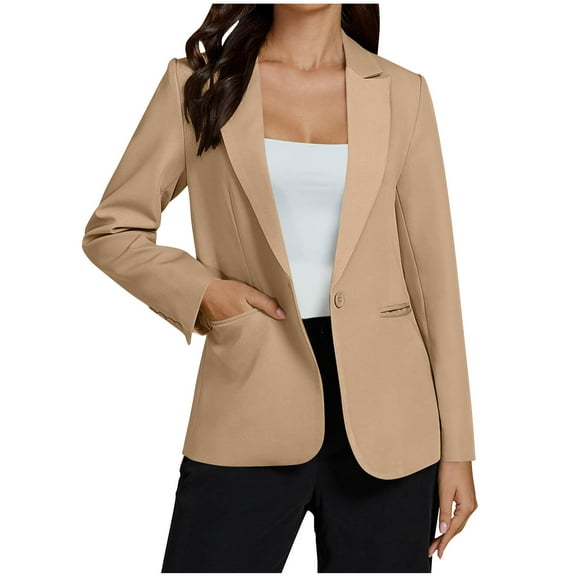 cocolona Blazers for Women Fashion Solid Pocket Button Long Sleeve Suit Coat Business Casual Office Work Jacket