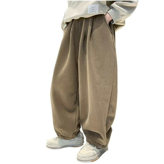 cocolona Boys Fleece Sweatpants Elastic Waist Baggy Wide Leg Pants Fashion Casual Solid Color Joggers with Pockets 5-15Years