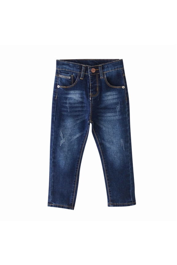Boys Full Length Jeans Casual Stretch Denim Pants Fashion Solid Color Loose Straight Leg Pants 2-10 Years