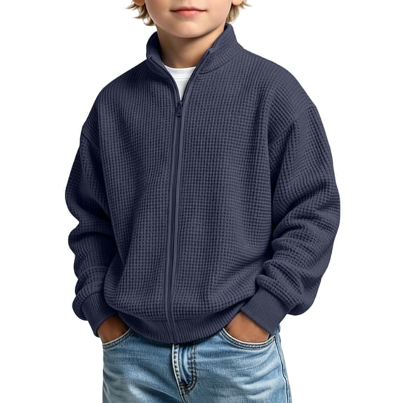 cocolona Boys Zip Up Sweatshirts Collared Long Sleeve Solid Color Casual Jackets Oversized Fall Sports Coat Sizes 3-14