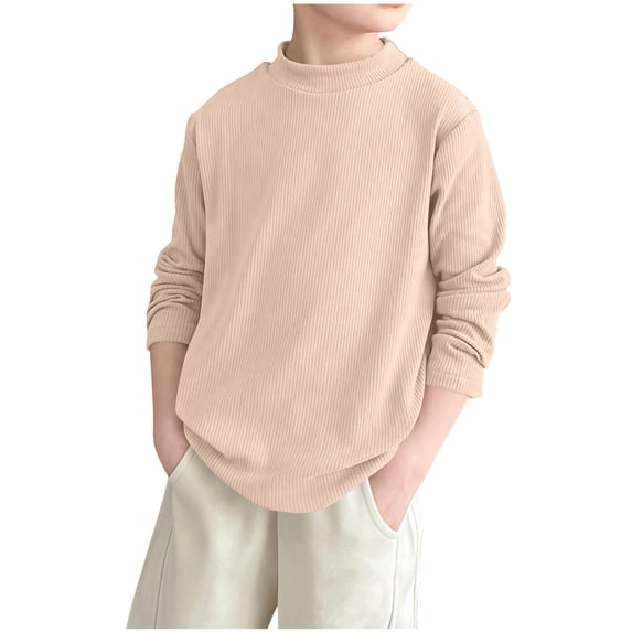 cocolona Boys and Girls Long Sleeve T-shirts Fall Casual Solid Color Pullover Tops Comfy Cute Crew Neck Shirts 4-16 Years