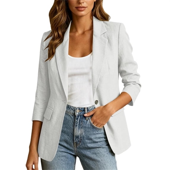 cocolona Business Casual Blazer for Women Lapel Long Sleeve Open Front Button Suit Jacket Work Office Solid Color Tops