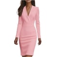 thumbnail image 1 of cocolona Business Dresses for Women Long Sleeve V Neck Suit Dresses Knee Length Solid Color Work Office Formal Dress, 1 of 6