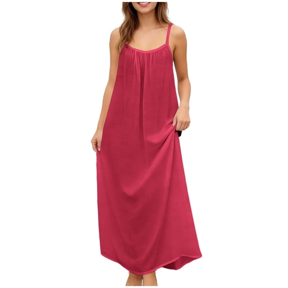 cocolona Cami Backless Dresses for Women Summer Crew Neck Sleeveless Lace Long Dress Fashion Solid Color Vacation Beach Maxi Dress