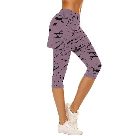 cocolona Capri Leggings for Women Fashion Print False Two-Piece Yoga Workout Running Pants Summer Vacation Beach Capri Pants