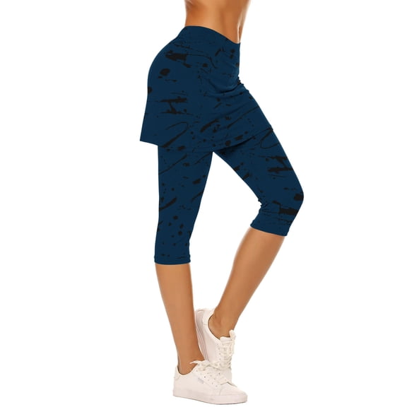 cocolona Capri Leggings for Women Fashion Print False Two-Piece Yoga Workout Running Pants Summer Vacation Beach Capri Pants