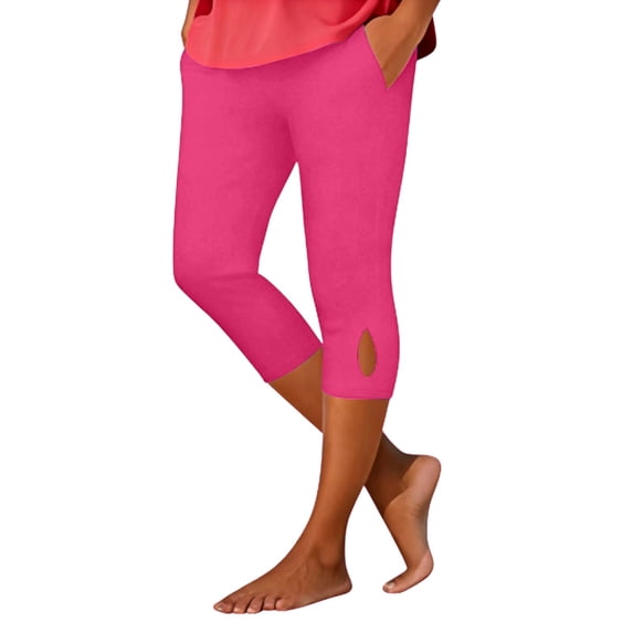 cocolona Capri Leggings for Women Summer Workout Casual Mid Waisted Stretch Tights Beach Vacation Yoga Pants with Pockets