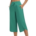 thumbnail image 1 of cocolona Capri Pants for Women Summer 2025 Drawstring Wide Leg Cropped Pants Casual Loose Workout Yoga Capri Pants with Pockets Green XXL, 1 of 6