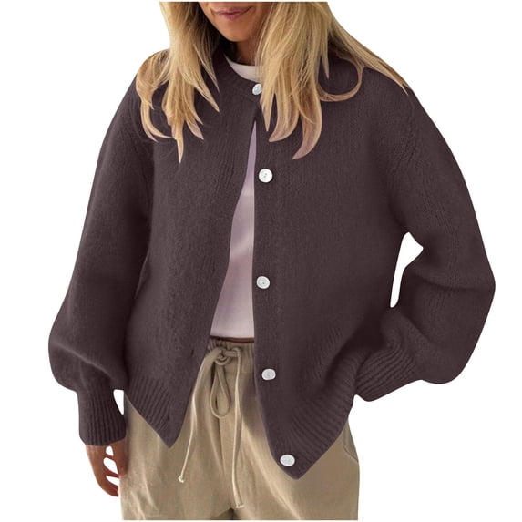 cocolona Cardigan Sweaters for Women Button Down Crew Neck Long Sleeve Knitted Fall Tops Loose Casual Solid Color Cardigan