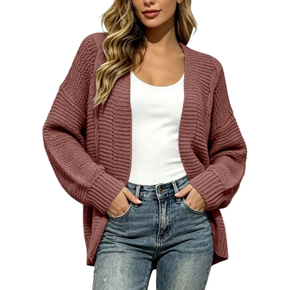 cocolona Cardigan Sweaters for Women Casual Long Sleeve Open Front Loose Cardigan Fall Trendy Solid Color Cover Up