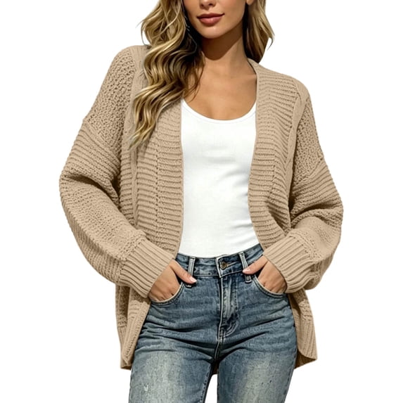 cocolona Cardigan Sweaters for Women Casual Long Sleeve Open Front Loose Cardigan Fall Trendy Solid Color Cover Up