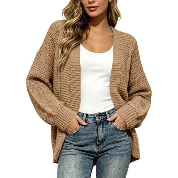 cocolona Cardigan Sweaters for Women Casual Long Sleeve Open Front Loose Cardigan Fall Trendy Solid Color Cover Up
