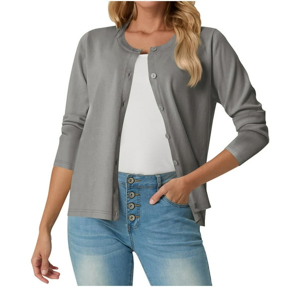 cocolona Cardigan Sweaters for Women Lightweight Button Down Knit Cardigan Fall Crew Neck Long Sleeve Jacket Tops