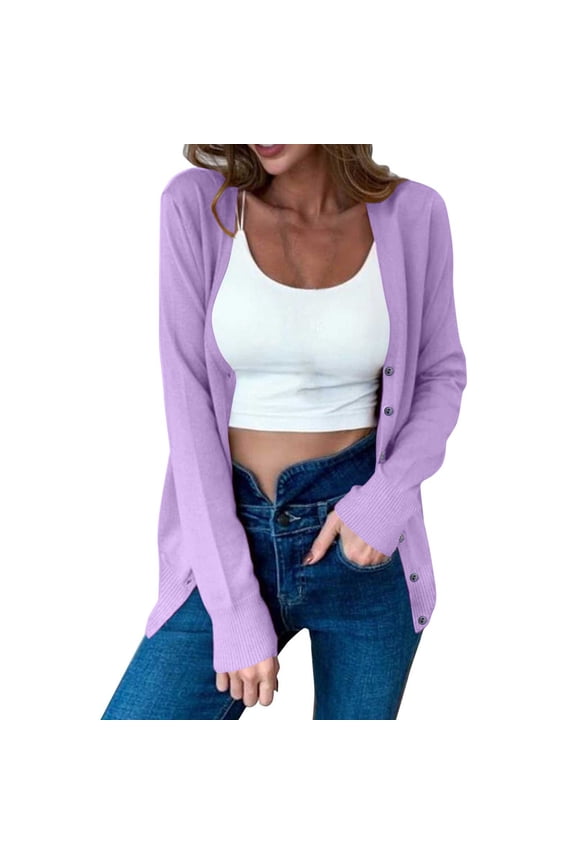 Cardigan Sweaters for Women Lightweight Button Open Front Knit Cardigan V Neck Long Sleeve Shirts Fall Tops Blouses