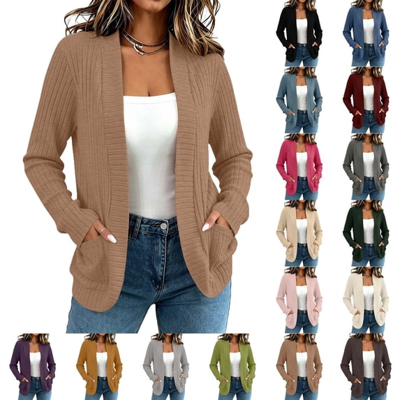 cocolona Cardigan Sweaters for Women Long Sleeve Open Front Knit Loose Cardigan Fall Solid Color Tops