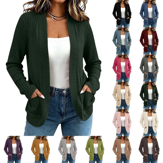 cocolona Cardigan Sweaters for Women Long Sleeve Open Front Knit Loose Cardigan Fall Solid Color Tops