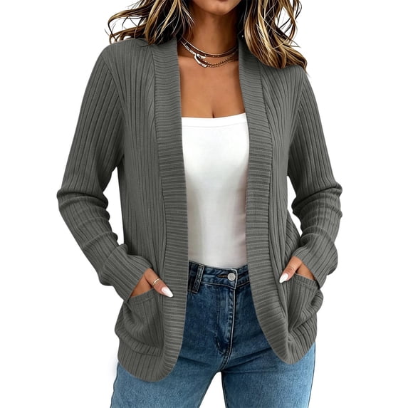 cocolona Cardigan Sweaters for Women Long Sleeve Open Front Knit Loose Cardigan Fall Solid Color Tops
