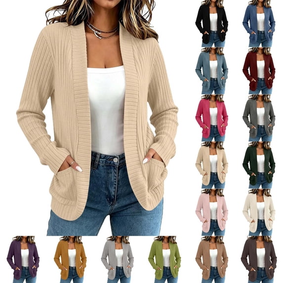 cocolona Cardigan Sweaters for Women Long Sleeve Open Front Knit Loose Cardigan Fall Solid Color Tops