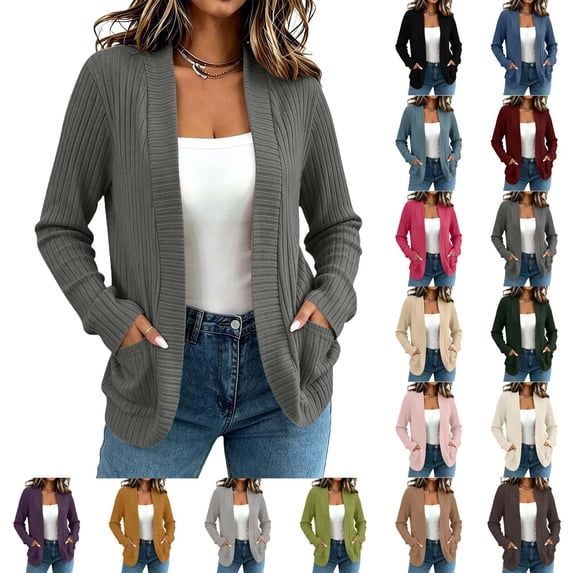 cocolona Cardigan Sweaters for Women Long Sleeve Open Front Knit Loose Cardigan Fall Solid Color Tops