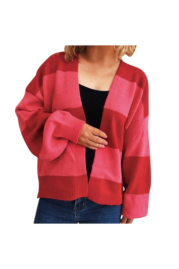 Cardigan Sweaters for Women Long Sleeve V-Neck Striped Print Cardigan Fall Winter Casual Oversized Sweater Coat