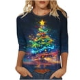 thumbnail image 1 of cocolona Christmas Shirts for Women Crew Neck 3/4 Sleeve T-shirt Plus Size Fall Tops Xmas Tree Print Blouses Graphic Tees Christmas Holiday Gifts, 1 of 5