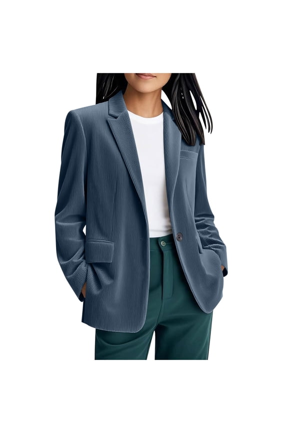 Corduroy Blazers for Women Long Sleeve Casual Business Office Work Jacket Fall Button Suit Coat