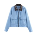 thumbnail image 1 of cocolona Corduroy Cropped Jackets for Women Contrast Collar Cargo Coat Long Sleeve Zipper Outwear with Pockets, 1 of 7