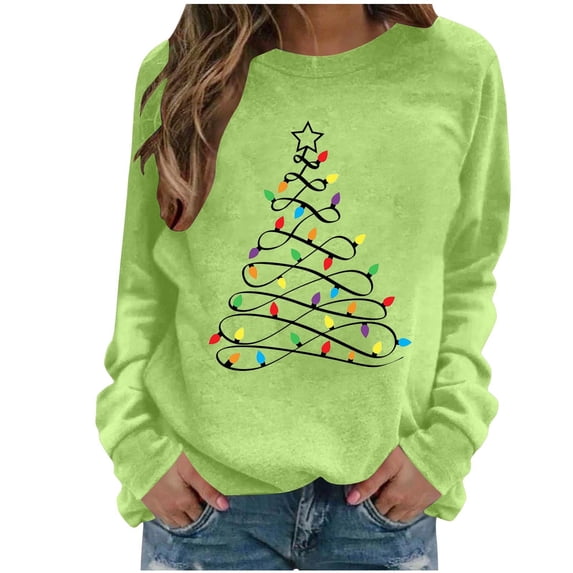 cocolona Crewneck Sweatshirts for Women Christmas Long Sleeve Shirts Xmas Tree Graphic Sweatshirts Fall Pullover Tops Casual Blouses Christmas Gifts