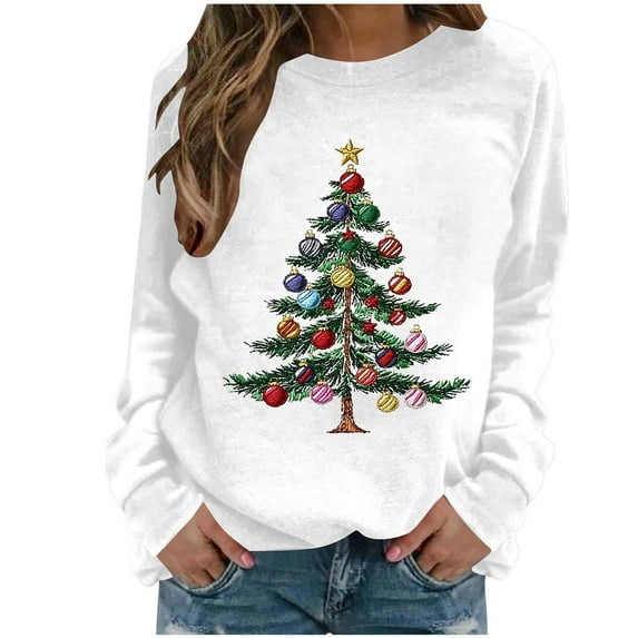 cocolona Crewneck Sweatshirts for Women Christmas Long Sleeve Shirts Xmas Tree Graphic Sweatshirts Fall Pullover Tops Casual Blouses Christmas Gifts