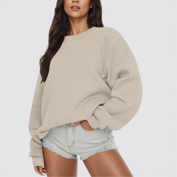 cocolona Crewneck Sweatshirts for Women Fall Long Sleeve Oversized Shirts Fashion Solid Color Pullover Tops Casual Blouses
