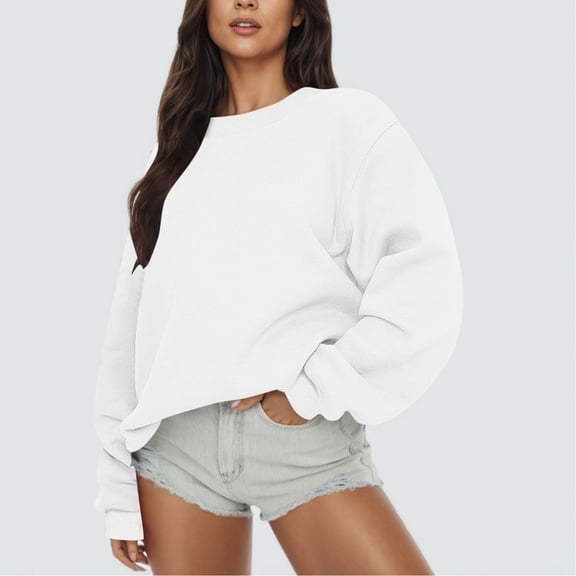 cocolona Crewneck Sweatshirts for Women Fall Long Sleeve Oversized Shirts Fashion Solid Color Pullover Tops Casual Blouses
