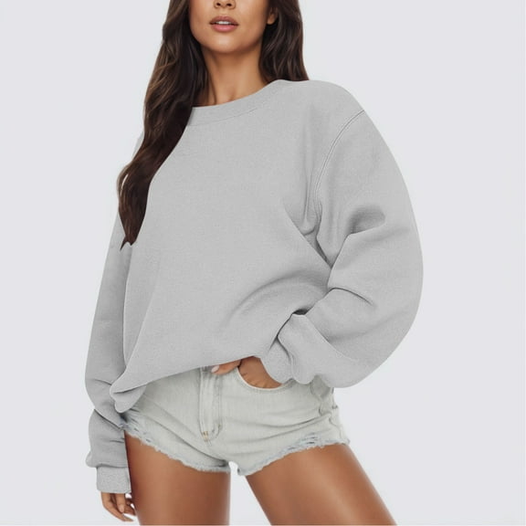 cocolona Crewneck Sweatshirts for Women Fall Long Sleeve Oversized Shirts Fashion Solid Color Pullover Tops Casual Blouses