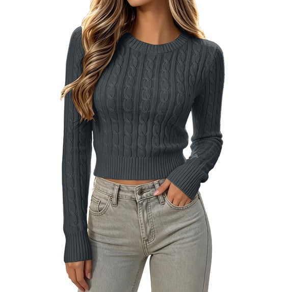 cocolona Crop Sweater for Women Crew Neck Long Sleeve Pullover Knit Tops