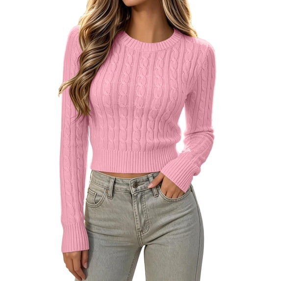 cocolona Crop Sweater for Women Crew Neck Long Sleeve Pullover Knit Tops