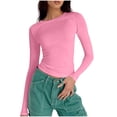 thumbnail image 1 of cocolona Crop Tops for Women Crew Neck Long Sleeve T-shirts Fashion Casual Solid Color Slim Tees Lightweight Blouses, 1 of 4