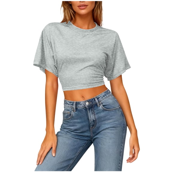 cocolona Crop Tops for Women, Summer Short Sleeve T-shirts Fashion Casual Loose Blouses Basic Tees