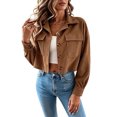 thumbnail image 1 of cocolona Cropped Jackets for Women Lapel Button Down Trendy Tops Casual Long Sleeve Fall Short Outerwear, 1 of 7