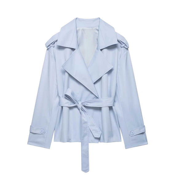 cocolona Cropped Trench Coat for Women Long Sleeve Collared Solid Color Waist Jacket Lined Trendy Casual Fall Tops
