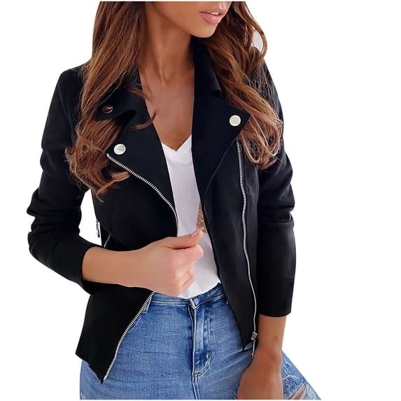 cocolona Fall Cropped Jacket for Women Long Sleeve Lapel Zipper Button Outwear Slim Fit Biker Moto Fashion Coat