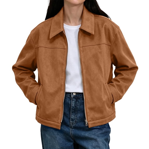 cocolona Fall Jackets for Women Casual Long Sleeve Zipper Outerwear Zipper Solid Color Loose Tops