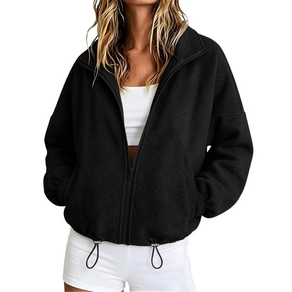 cocolona Fall Jackets for Women Casual Loose Long Sleeve Lapel Outerwear Hem Drawstring Solid Color Textured Trendy Outfits