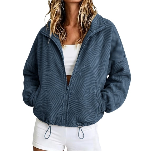 cocolona Fall Jackets for Women Casual Loose Long Sleeve Lapel Outerwear Hem Drawstring Solid Color Textured Trendy Outfits