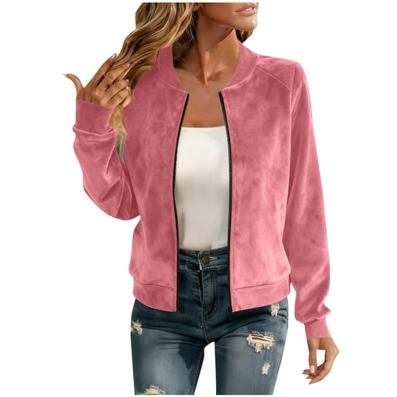 cocolona Fall Jackets for Women Long Sleeve Zip Up Lightweight Jacket Trendy Tops Casual Solid Color Coats with Pockets