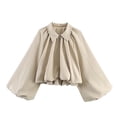 thumbnail image 1 of cocolona Fall Womens Cropped Jacket Long Puff Sleeve Collared Outwear Zipper Pleated Loose Trendy Coat, 1 of 4